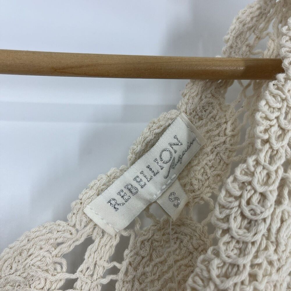 Rebellion Vest Size Small Ivory Crochet Fringe Boho Hippie Festival Cottagecore - Picture 4 of 9